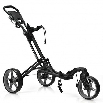 Folding Golf Push Cart with Scoreboard Adjustable Handle Swivel Wheel-Gray - Color: Gray