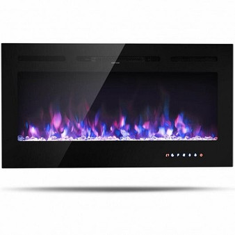 40-Inch Electric Fireplace Recessed with Thermostat - Color: Black - Size: 40 inches