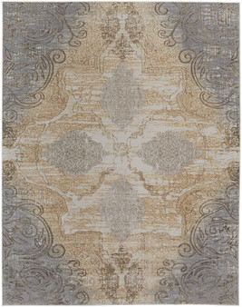 10' X 14' Silver Tan And Gray Floral Power Loom Area Rug