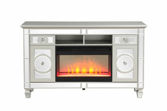 Symphony TV Stand With Electric Fireplace in Silver