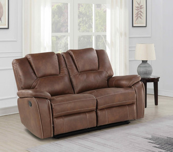 Katrine - PU Manual Reclining Loveseat - Chestnut Brown