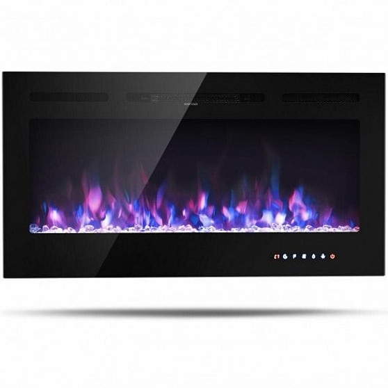 40-Inch Electric Fireplace Recessed with Thermostat - Color: Black - Size: 40 inches