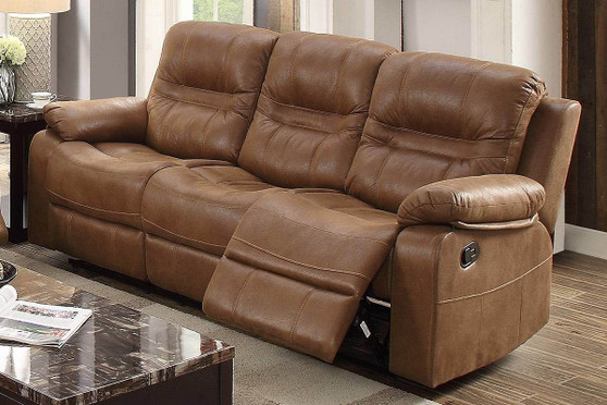 1pc Motion Sofa Only Dark Brown Color Breathable Leatherette Leatherette 3-Seat Couch Plush Armrest