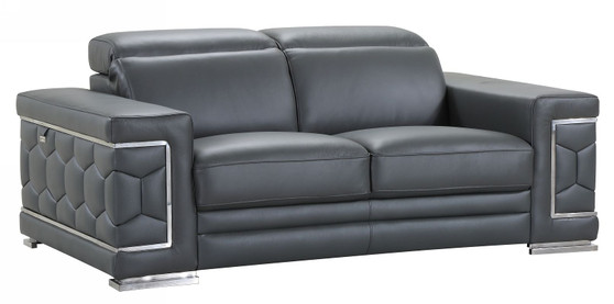 71" Sturdy Dark Gray Leather Loveseat