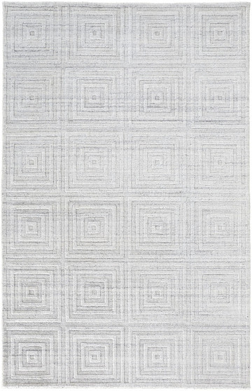 8' X 10' White And Silver Striped Hand Woven Area Rug