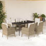 vidaXL 7 Piece Patio Dining Set with Cushions Beige Poly Rattan