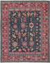 10' X 13' Pink Blue And Orange Wool Floral Hand Knotted Distressed Stain Resistant Area Rug With Fr