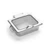 American Metalcraft SYNSRECHM16 Synergy 6-1/2 qt. Rectangular Chafer, Hammered Finish, Hinged Glass Lid