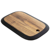 Tablecraft 12576 Acacia 16" x 10-1/2" Serving Board, Chalkboard Edge, Black