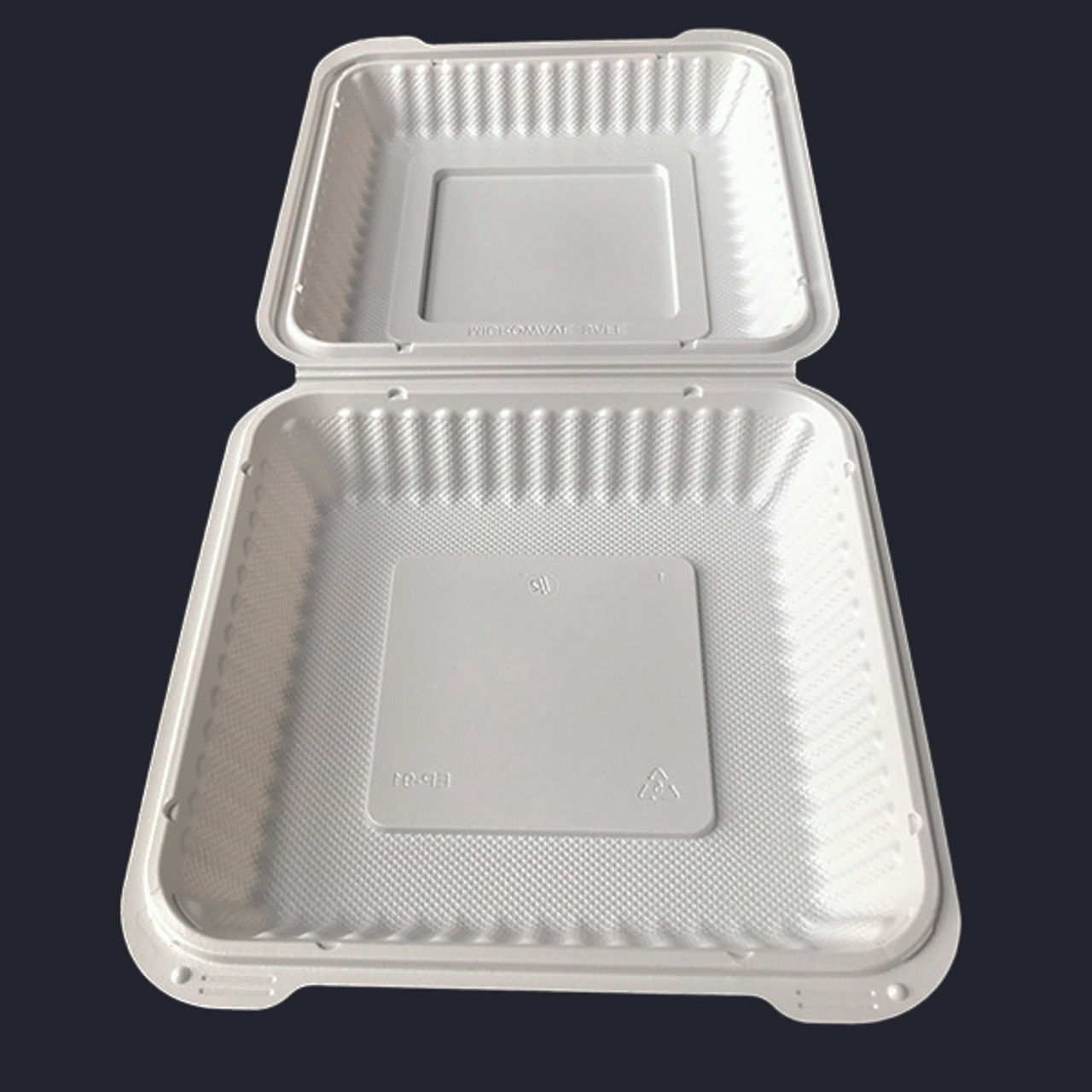 Medium White Takeout Boxes - 9x6 Mineral Filled Hinged Containers