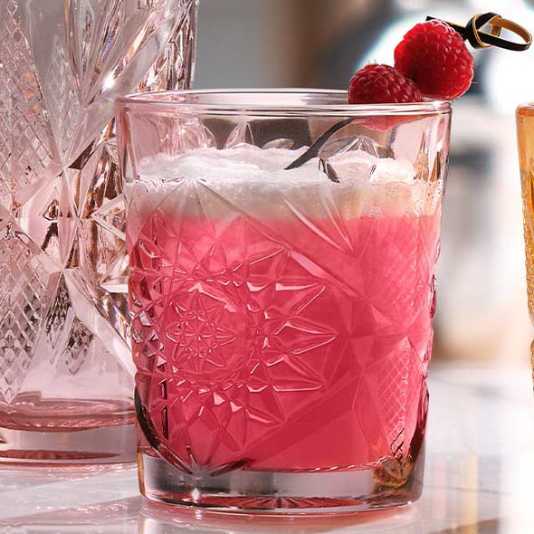 Libbey 5632/AB2X0F Hobstar 12 oz. Double Old-Fashioned Glass, Blush