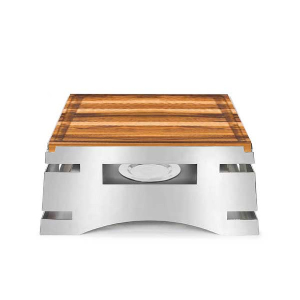Eastern Tabletop 32202W REVO All-In-One 17" x 16"D x 7" Square Chafer Stand w/Butcher Block Carving Board