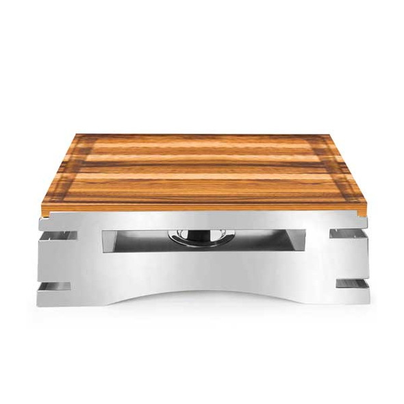 Eastern Tabletop 32206W REVO All-In-One 23-3/4" x 16"D x 7" Rectangular Chafer Stand w/Sterno Shelf and Butcher Block Carving Board, SS