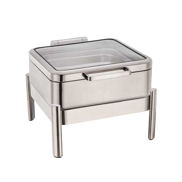 Eastern Tabletop 3874GS Jazz Smooth Collection 6 Qt. Square Induction Chafer and Stand w/Full Glass Hinged Cover, SS