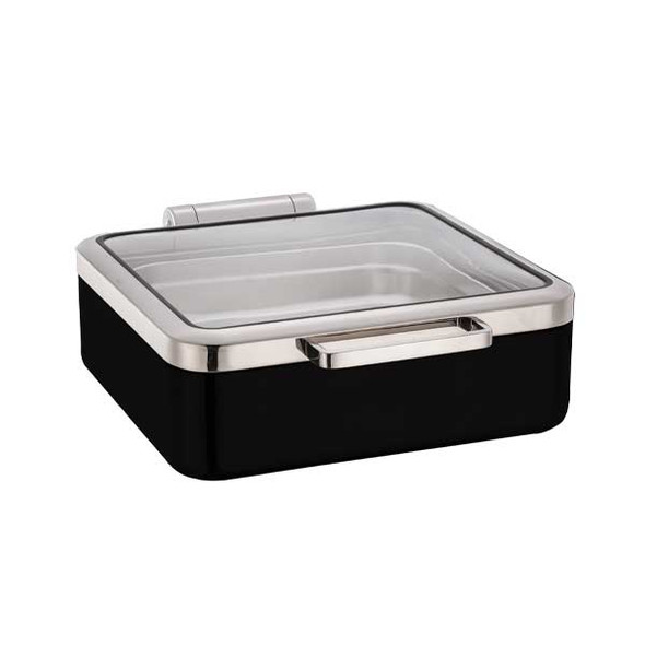 Eastern Tabletop 3874GMB Jazz Smooth Collection 6 Qt. Square Induction Chafer w/Full Glass Hinged Cover, Black Powder Base