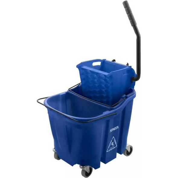 Carlisle 9690414 OmniFit 35 Qt. Mop Bucket Combo w/Press Wringer & Soiled Water Insert, Blue