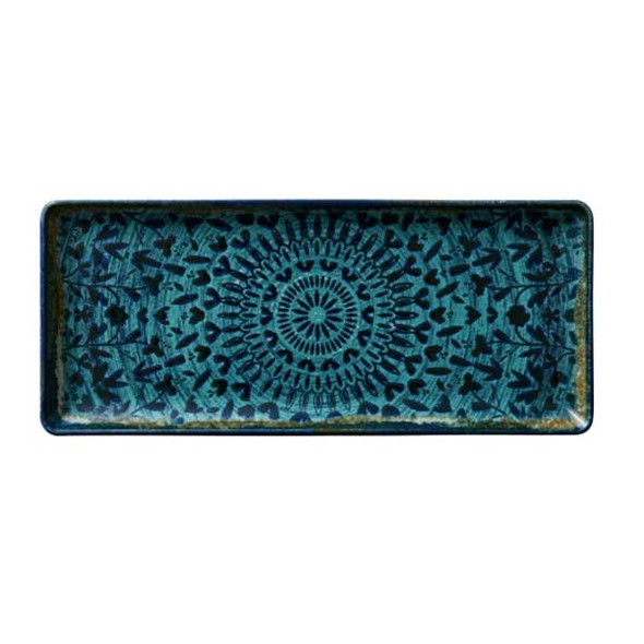 Libbey 803213541000301 Mirage 13-3/4" x 5-7/8" Rectangular Platter, Blue & Black - 6/Case