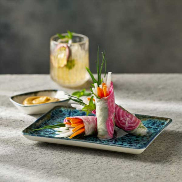 Libbey 803581241000301 Storytellers Mirage 3 oz. Rectangular Bowl, Porcelain, Blue - 6/Case