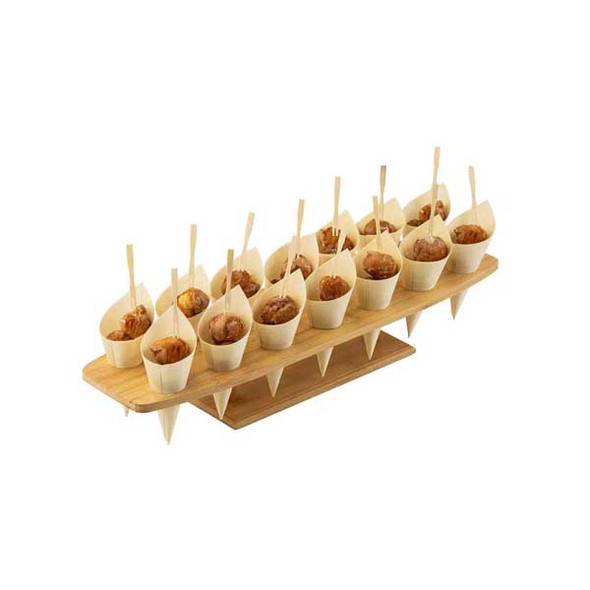 Tablecraft 12816 Rectangular Cone Holder, Holds 14, Bamboo 
