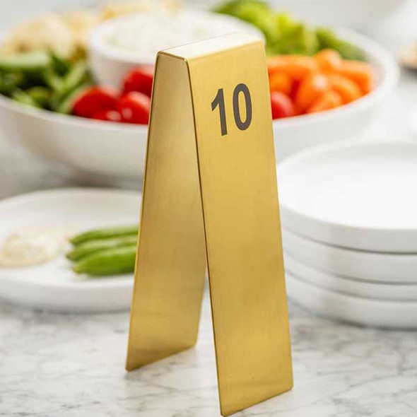 Tablecraft 12794 2" Number Table Tents, 1-25, SS, Gold - 1/Set