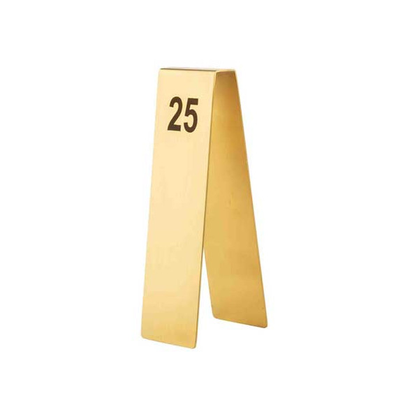 Tablecraft 12794 2" Number Table Tents, 1-25, SS, Gold - 1/Set