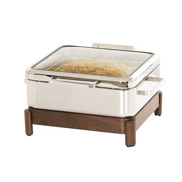 Cal-Mil 23719-78 16" x 16" Induction Chafer w/Soft Close, See-Through Lid, Rectangular, Walnut