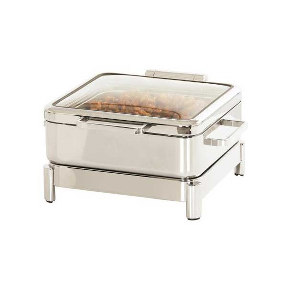 Cal-Mil 23719-49 16" x 16" Induction Chafer, Rectangular w/Soft-Close, See-Through Lid, Chrome
