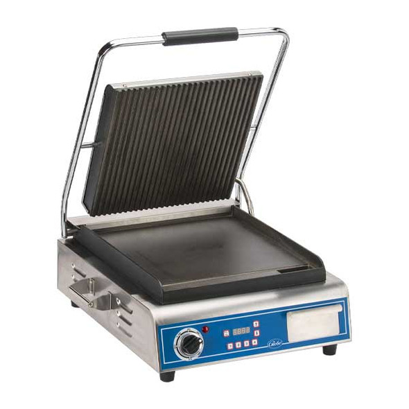 Globe GPGS14D 14" x 14" Single, Countertop Panini Grill w/Cast Iron Grooved Top and Smooth Bottom