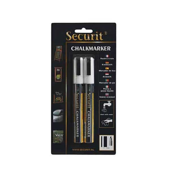American Metalcraft BLSMA510WT Securit Small-Tip Chalk Markers, White - 2/Pack