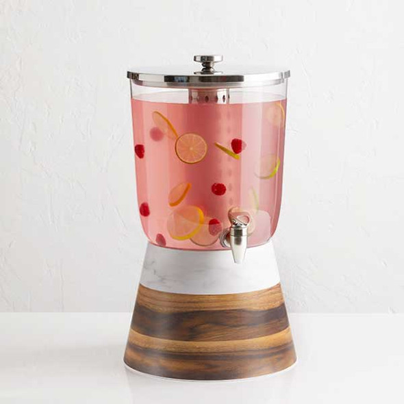 American Metalcraft JBASEMEL8 Mix & Match Juice Dispenser Base, Round, Melamine, Acacia & Marble