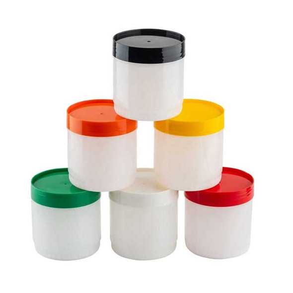 Tablecraft 12655 PourMaster 16 oz. Backup Jars w/Assorted Color Caps - 12/Case