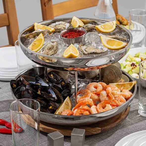 Tablecraft 12912 14" Seafood Tower, Double Wall,  2-Tier, Round, SS