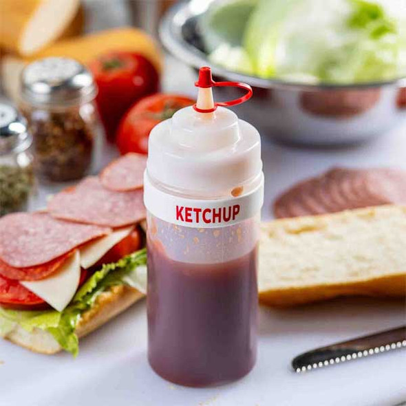 Tablecraft 13088 "Ketchup" Bottle Band, White, Silicone