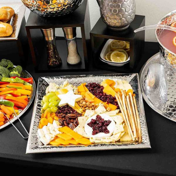 Tablecraft 12844 Hive Collection 16" Square Serving Tray, Honeycomb, SS