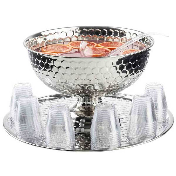 Tablecraft 12850 Hive Collection 14 qt. Round Punch Bowl, Honeycomb, SS