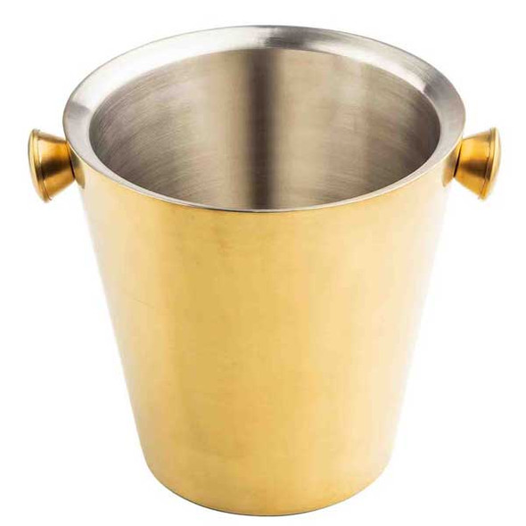 Tablecraft 12931 5 Qt. Double Wall, Wine Bucket w/ Knob Handles, SS, Gold Brushed