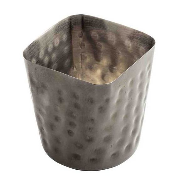 Tablecraft 12960 12 oz. Square Fry Cup, SS, Black Hammered