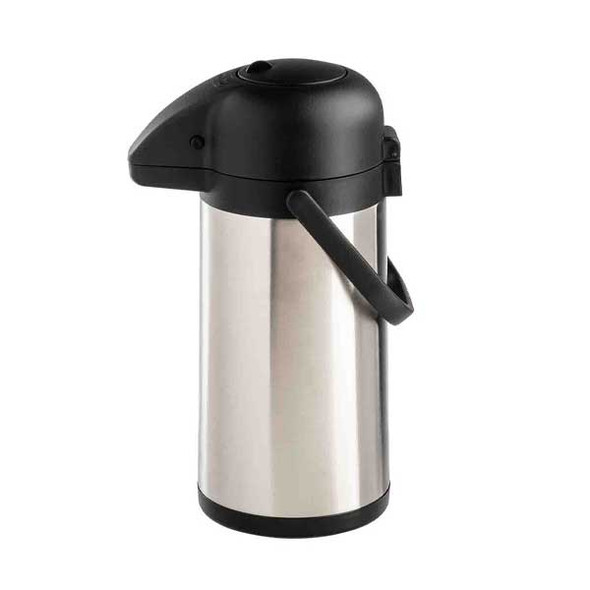 Tablecraft 12658 Vacuum Insulated Airpot, Push Button Lid, 2-1/2 Liter, Satin Finish Stainless & Black