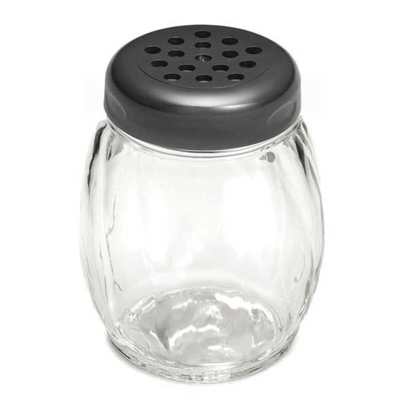 Tablecraft P260BK 6 oz. Perforated Top Cheese/Spice Shaker, Plastic- 12/Case