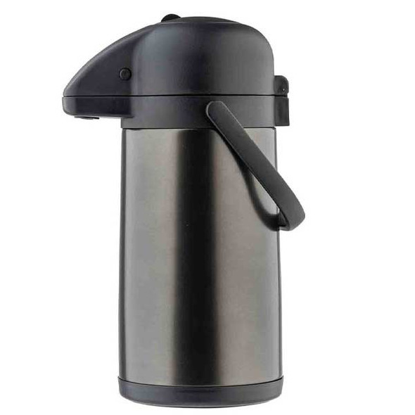 Tablecraft 12661 Vacuum Insulated Airpot, Push Button Lid, 3 Liter, SS, Black Satin Finish