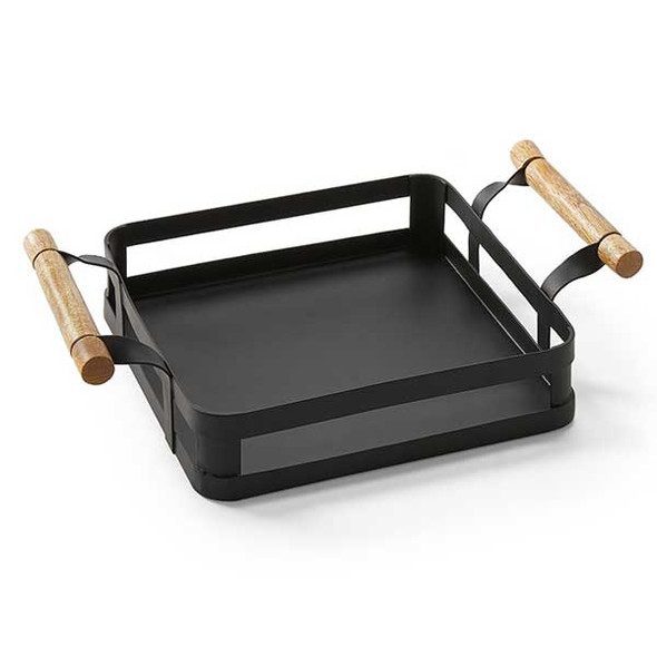 American Metalcraft WHCRS Iron & Oar Collection 8-1/2" Square Condiment Caddy, Black w/Wood Handles