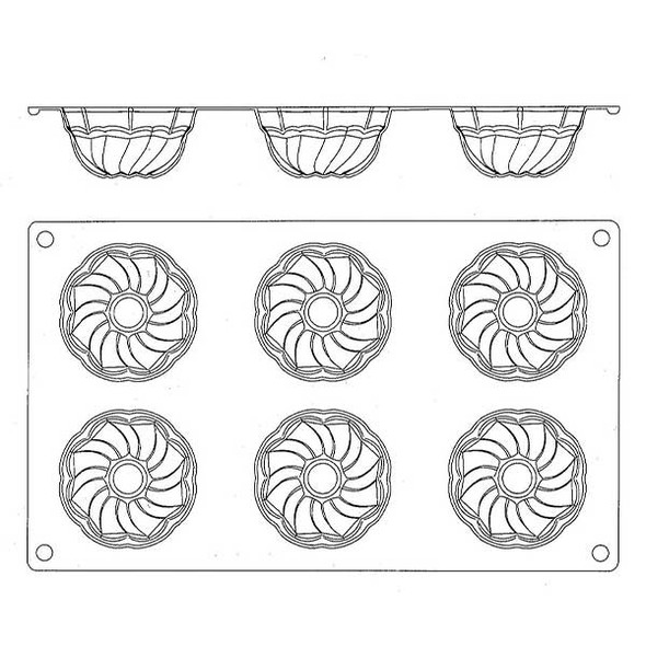 Matfer Bourgeat 257931 Gastroflex 2-7/8" Kogelhopf Mold Sheet, Silicone