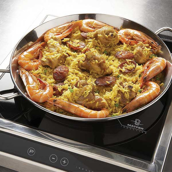Matfer Bourgeat 070988 Guison Stainless Steel Paella Pan, 11"