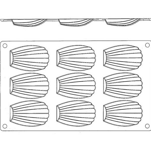 Matfer Bourgeat 257917 Gastroflex Madeleine Mold Sheet, 2 7/8"x1 7/8", 9 cavities