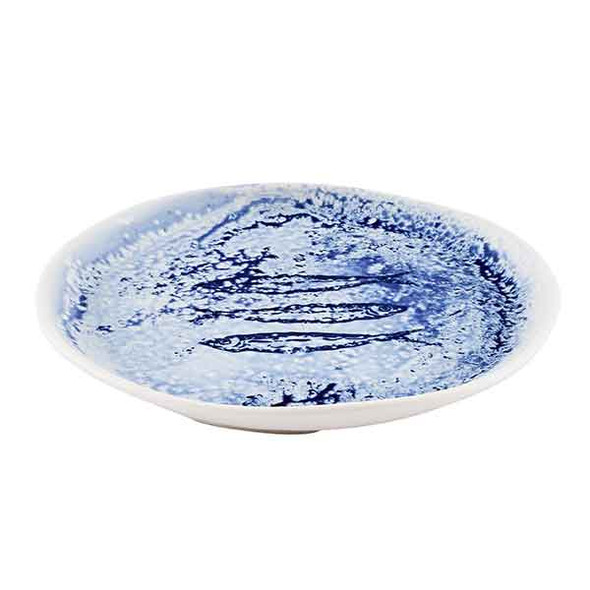 Churchill FRBLPO221 Inked Fresco 8-1/2" Natural Organic Plate, Blue - Side View
