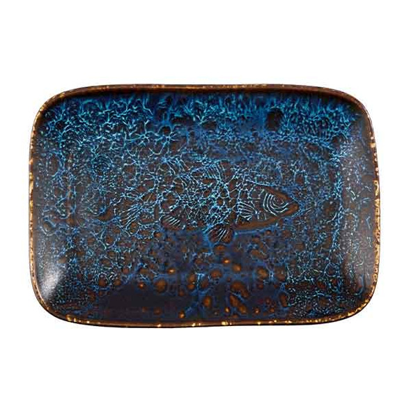 Churchill FRBSPLT31 Inked Fresco 10-1/4" x 7-1/8" Natural Deep Tray, Sapphire Blue - Top View