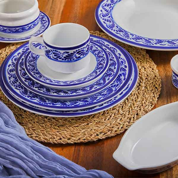 GET Diamond Esencia Melamine Dinnerware, White w/Blue Decal
