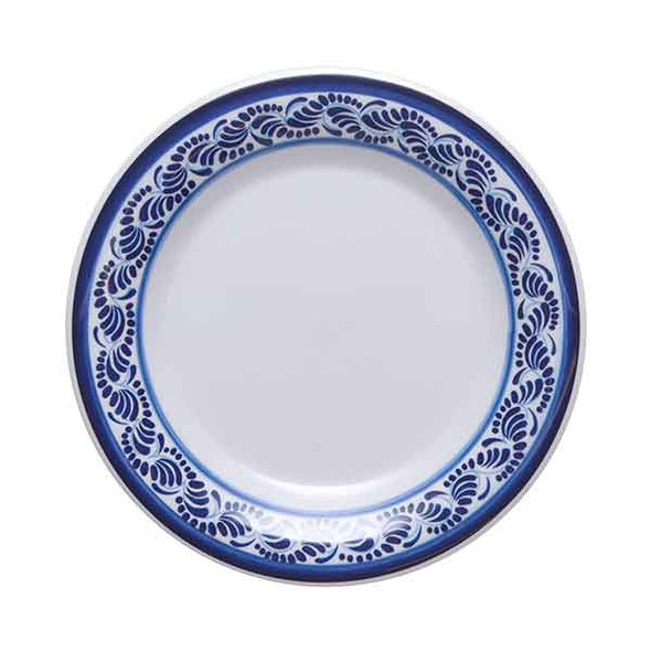 GET WP-7-DE Diamond Esencia 7" Wide Rim Plate, Melamine, White w/Blue Decal - Top View