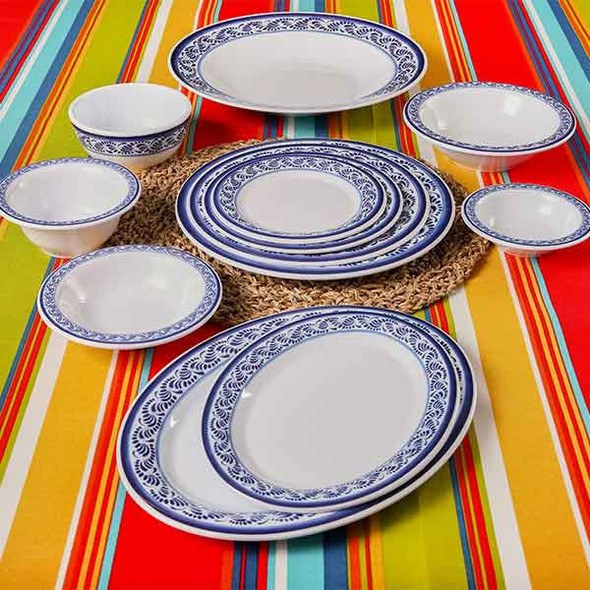 GET Diamond Esencia Melamine Dinnerware, White w/Blue Decal