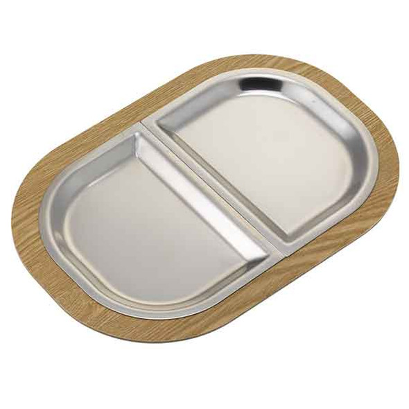 Service Ideas LO125LWC Original Thermo-Plate Platter Large Holder w/ Stainless Half Insert, Light Wood